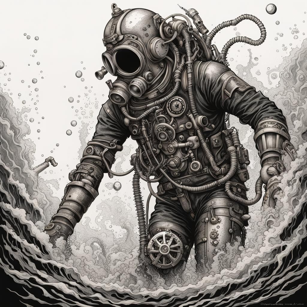 Steampunk Deep Sea Diver with Biomechanical Implants