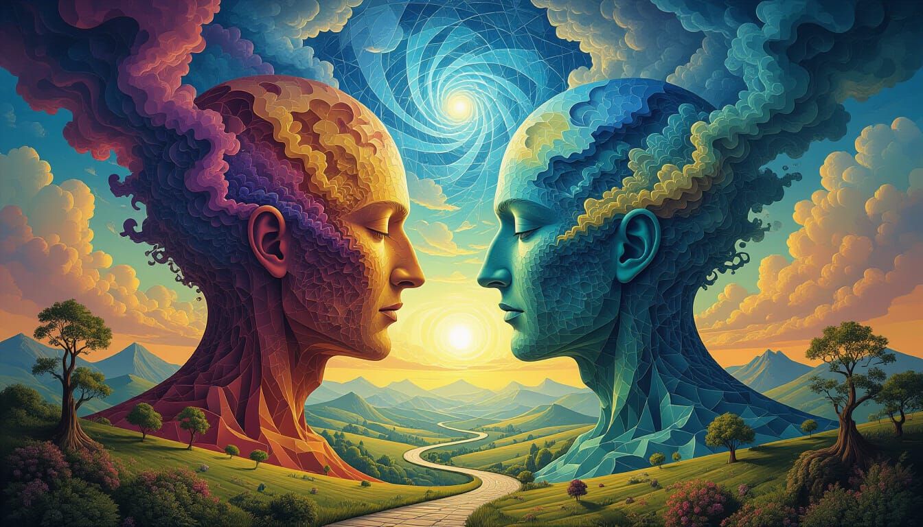 Surreal Masterpiece: Escher vs Bosch Landscape