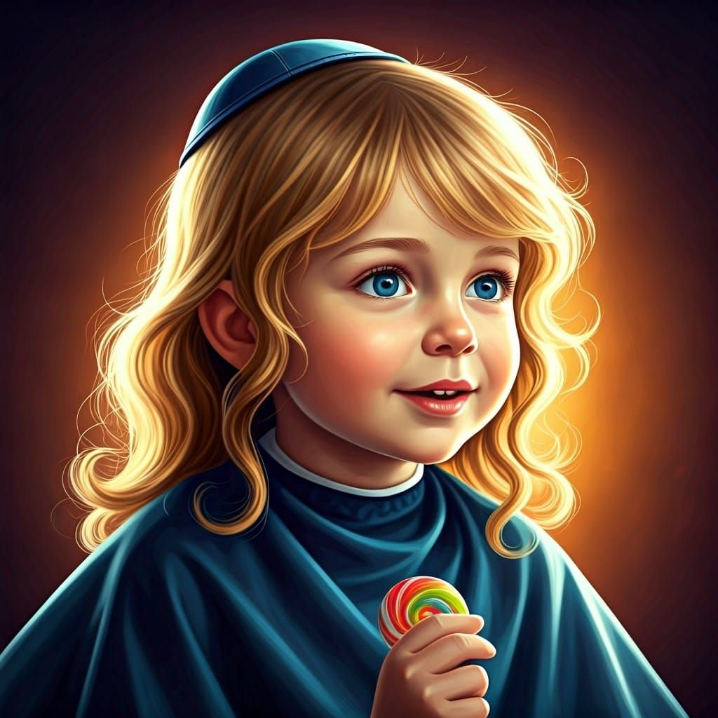 Joyful Jewish Boy's Haircut in Hyperrealistic Style