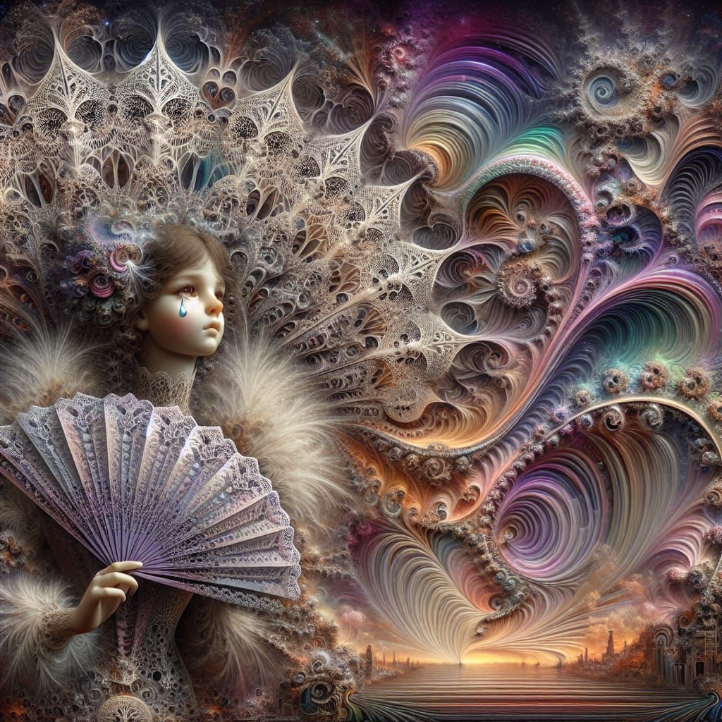 Fractal Fan Dancer in Dreamcore Landscape