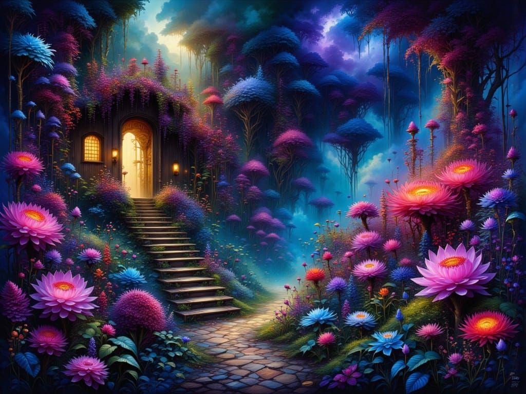 Mystical Secret Garden with Toxic Luminescence