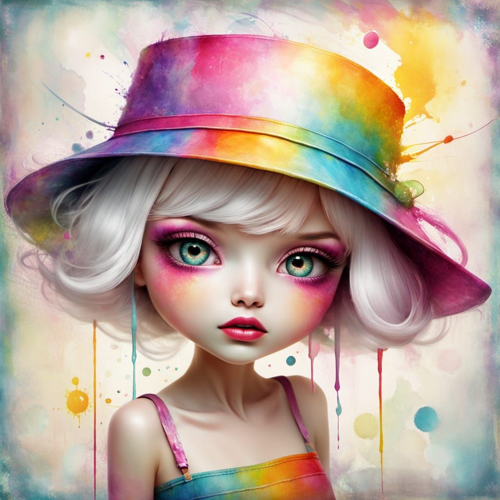 Colourful Kawaii Character in Abstract Vintage Style