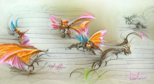 Butterfly Fairy Dragons in Pencil Sketch Style