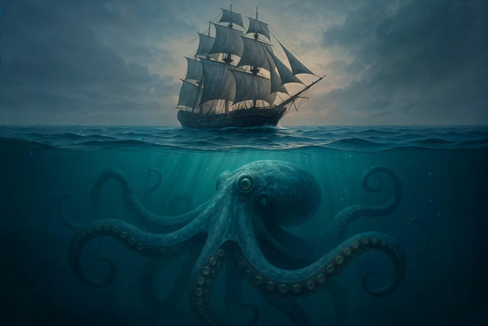 Sailing Ship and Octopus in Split Perspective
