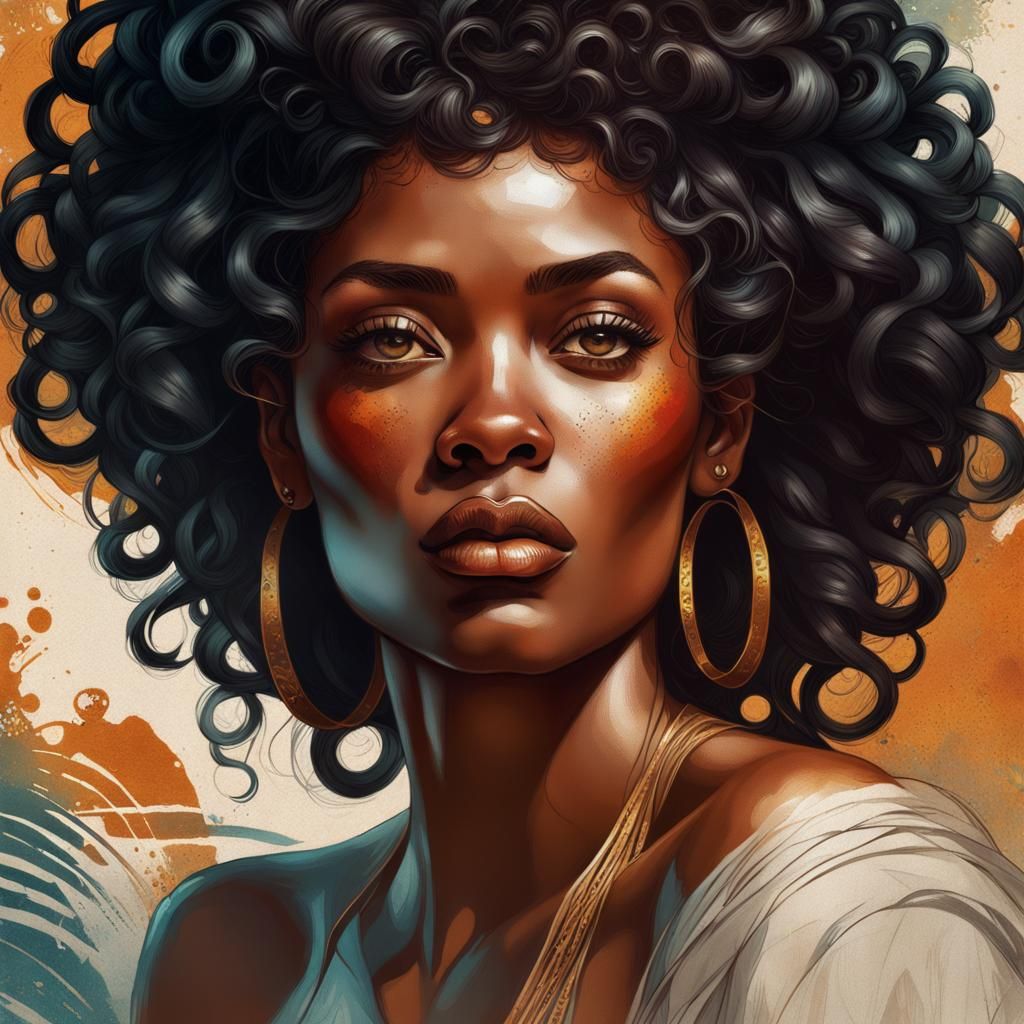 Detailed Portrait of African Woman with Curly Hair