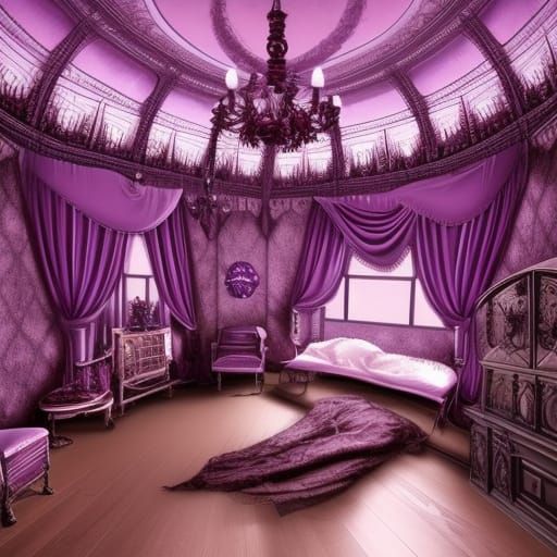 Purple Gothic Bedroom in Digital Matte Painting