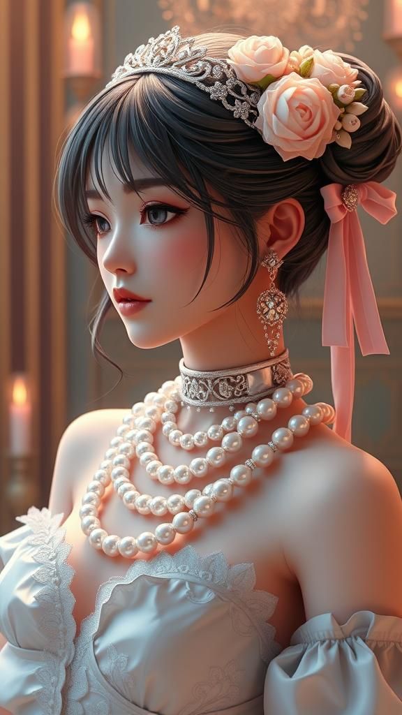 Anime Girls Adorned with Pearls: 3D Anime Art