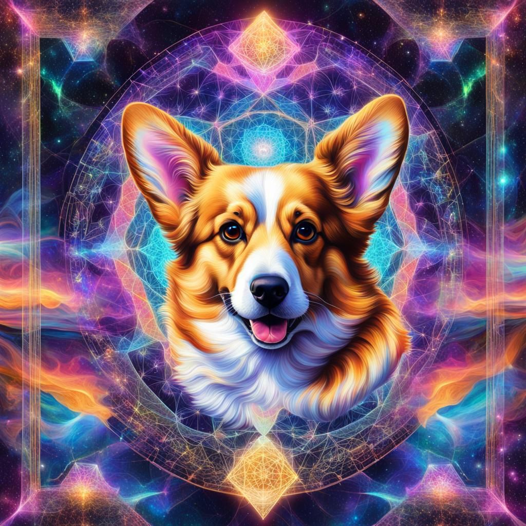 Corgi in Cosmic Astral Art Style