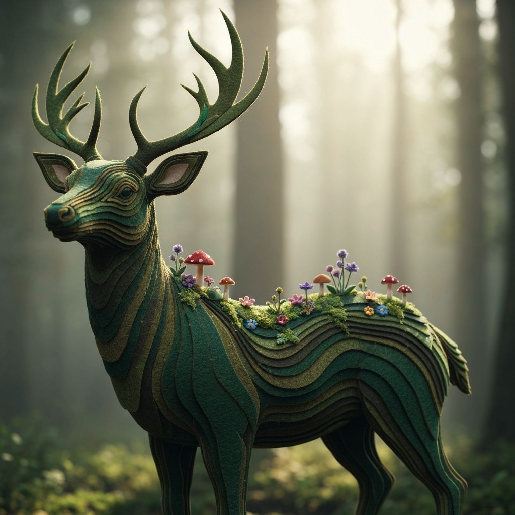 Majestic Stag Sculpture Crafted from Layered Felt
