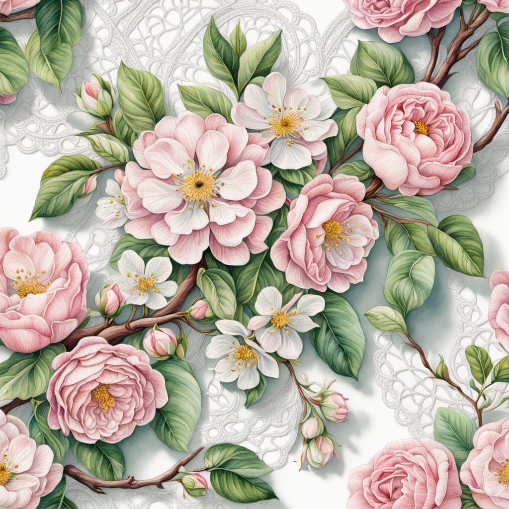 Hyperrealistic Apple Tree Bloom in English Watercolor Style