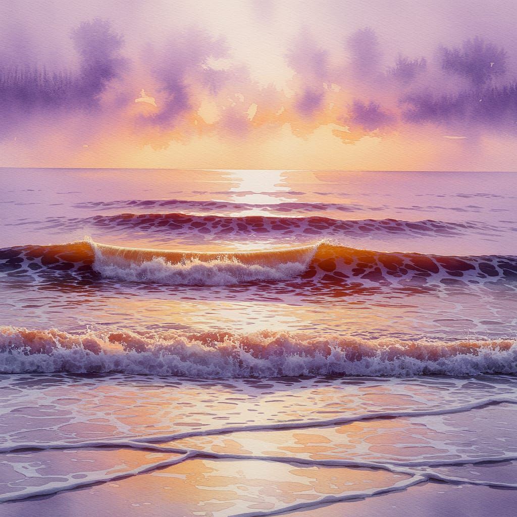 Surreal Watercolor Seascape Radiates Ethereal Glow