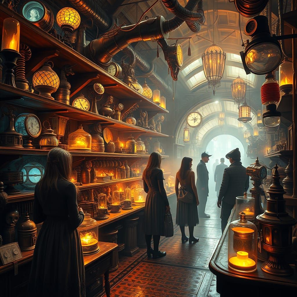 Interdimensional Shop of Wonders in Steampunk Splendor