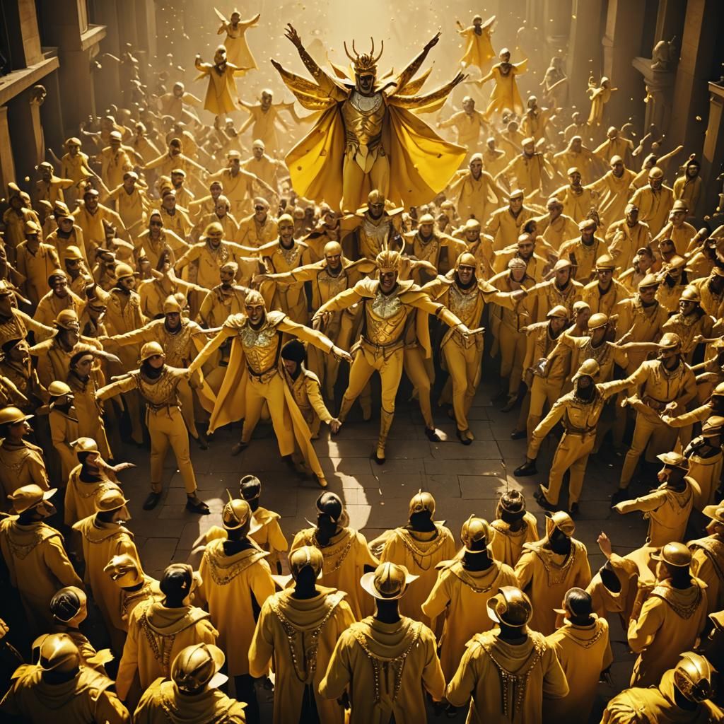 Dancers Emerge in Golden Light: A Cinematic Still