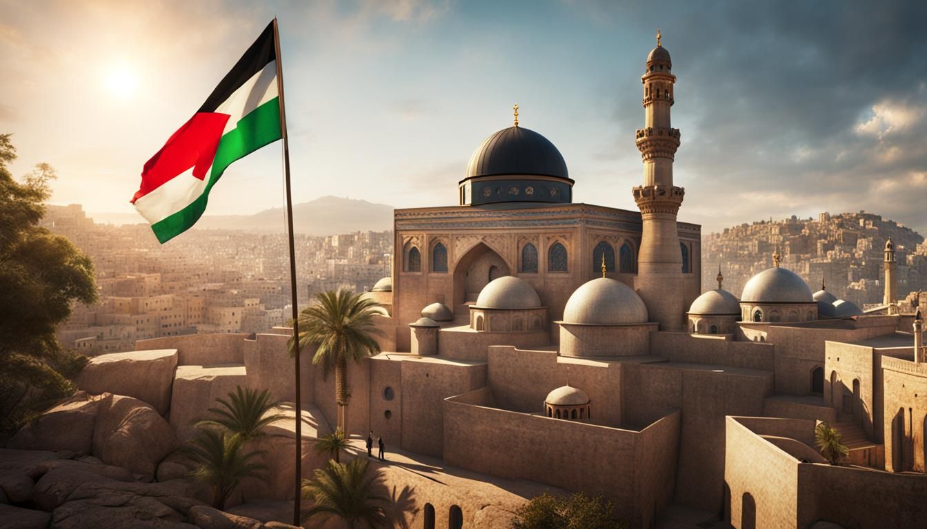 Palestinian Flag with Dome of the Rock in Matte Painting
