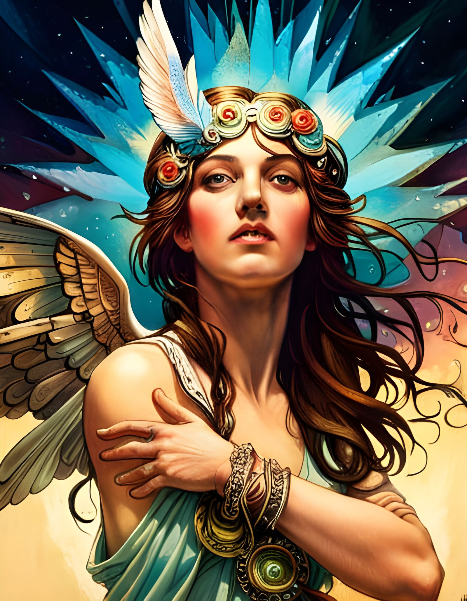 Icarus in Flight: Art Nouveau Style Illustration