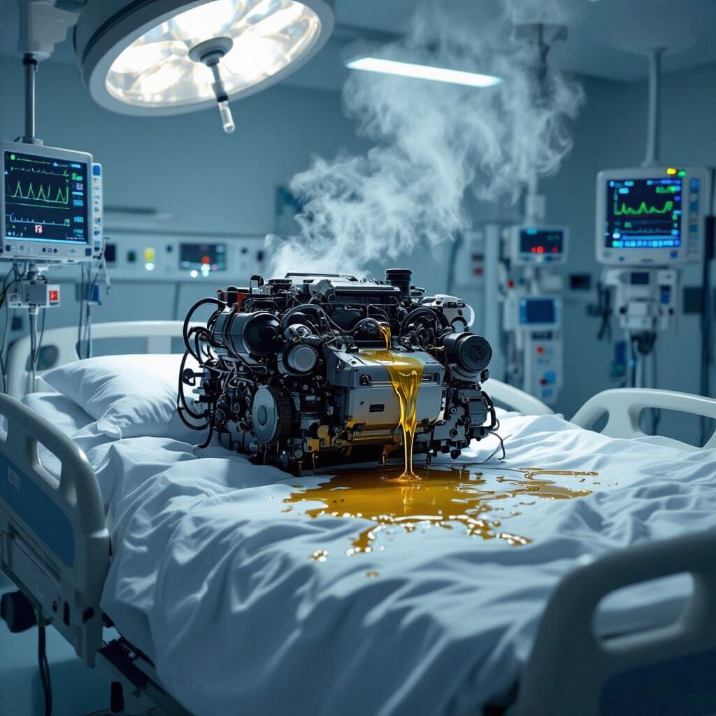 Deserted ICU with Car Engine, Photorealistic Style