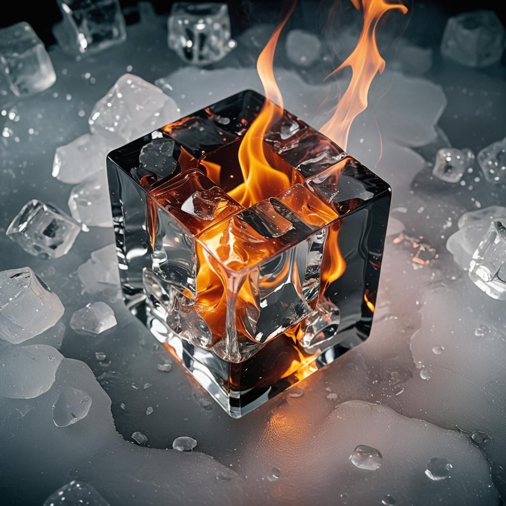 Fiery Flame Trapped Inside Ice Cube