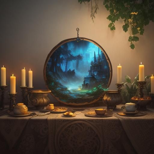 Fantasy Tavern Pizza with Glowing Candles