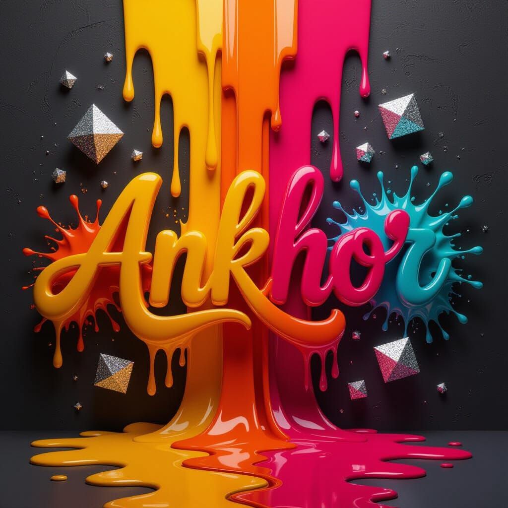 Ankhor Word Melting into Liquid with Glitter Shapes