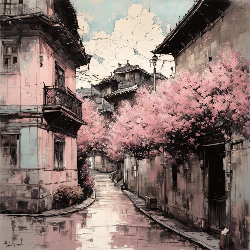 Elegant Old City Street Scene in Romantic Aesthetic