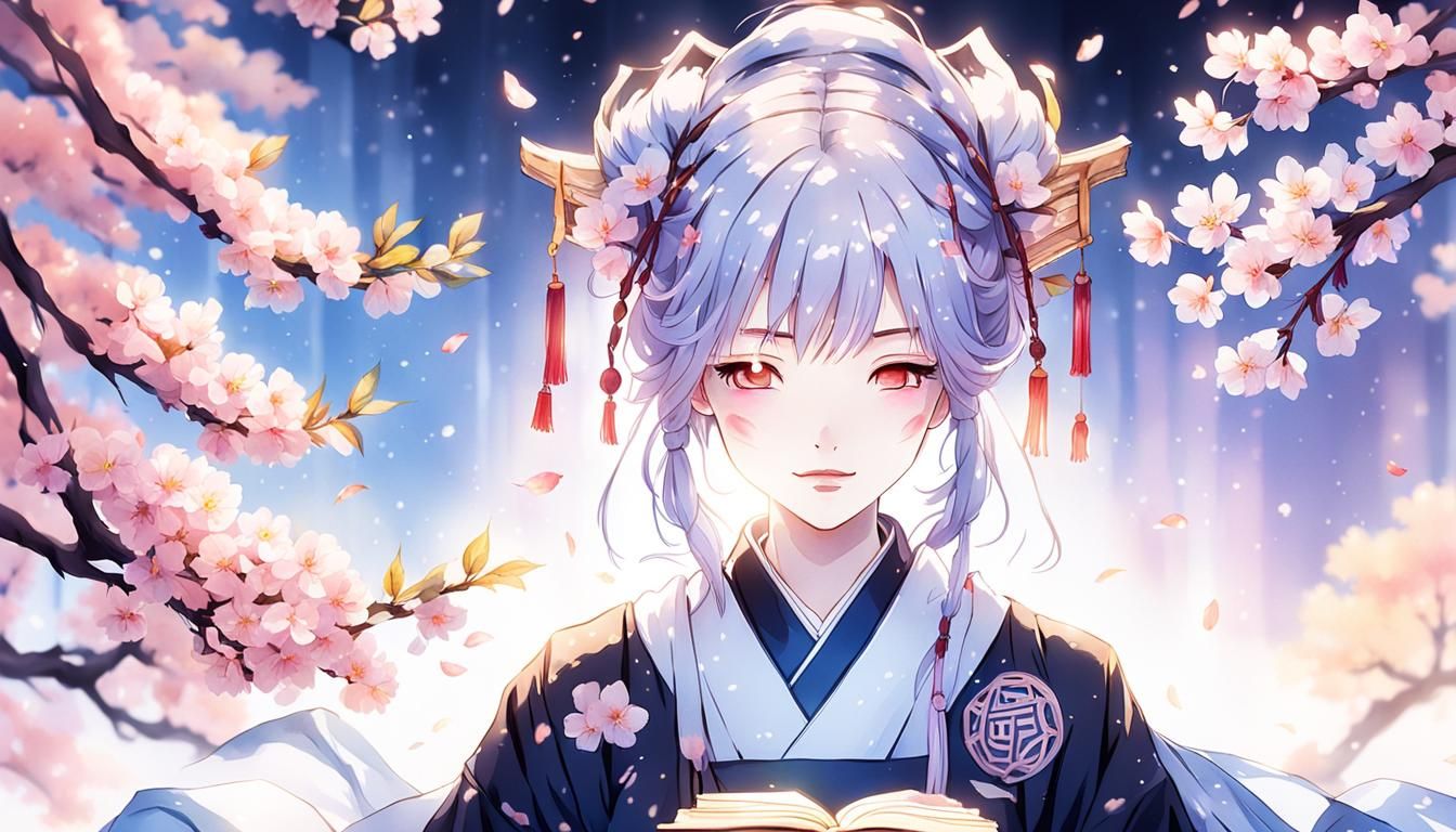 Watercolor Anime Portrait: Yui Hongo with Glowing Book