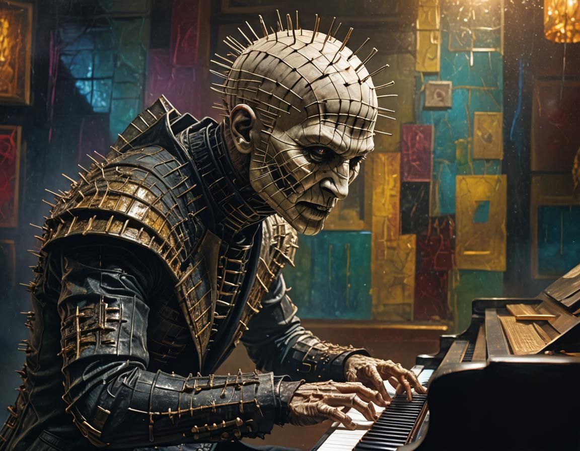 Hyperrealistic Pinhead Plays Piano in Splash Art