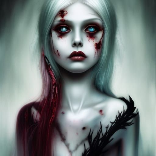 Gothic Portrait of a Sad Girl with Wavy Hair