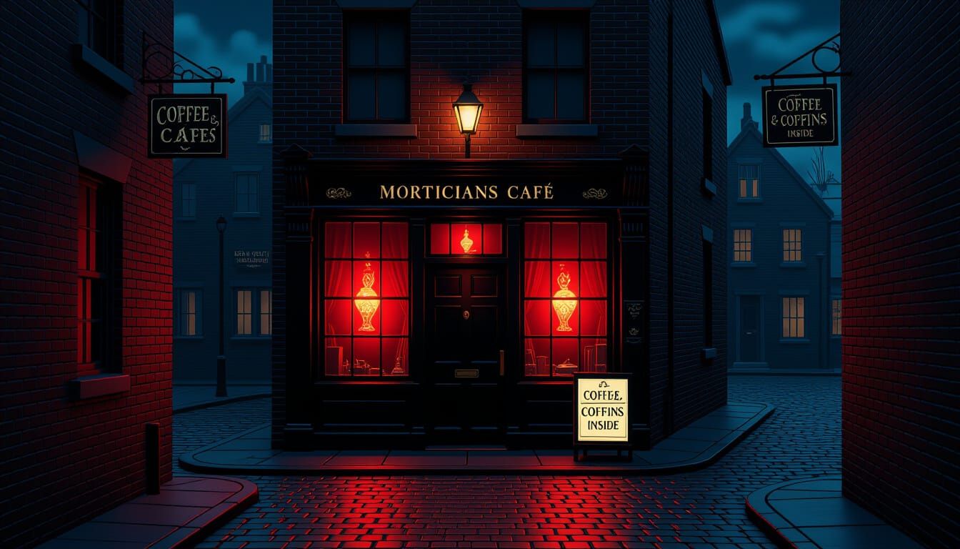 Mystical Red Glow in Alleyway Shop at Night