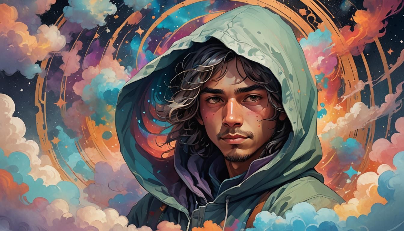 Handpan Player on Cloud in Digital Art Style