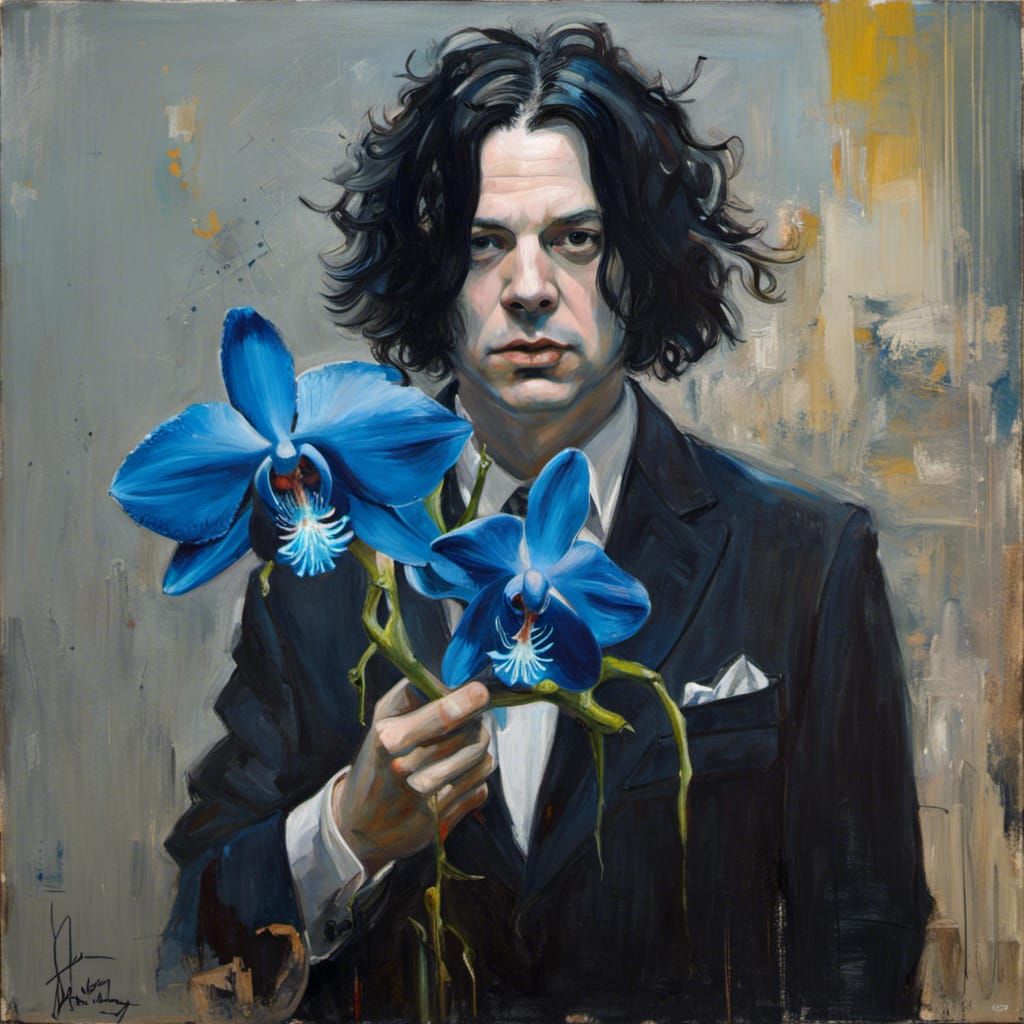 Blue Orchid Portrait in Oil Painting Style