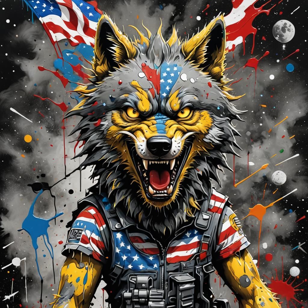 Patriotic Graffiti: Wolf Lisa Simpson in Street Art Style