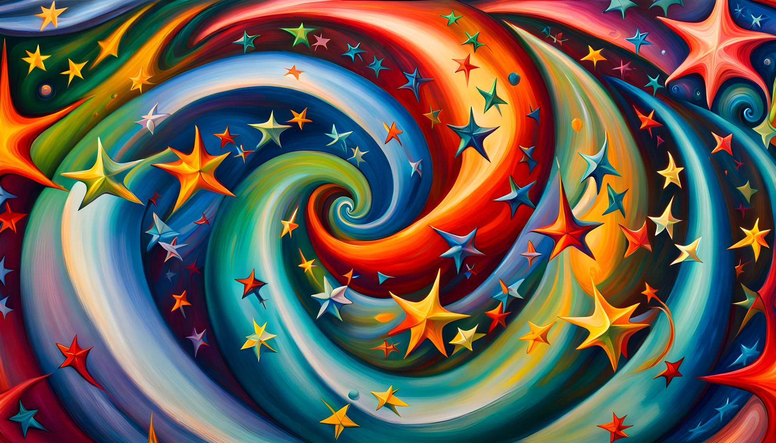 Swirling Star Clusters in Abstract Impasto Style