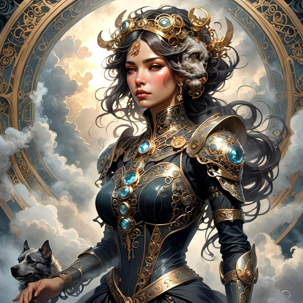 Detailed Cloud Dog Portrait in Digital Art Style