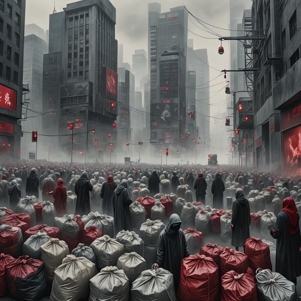 Dark Cityscape of Indifference and Corruption