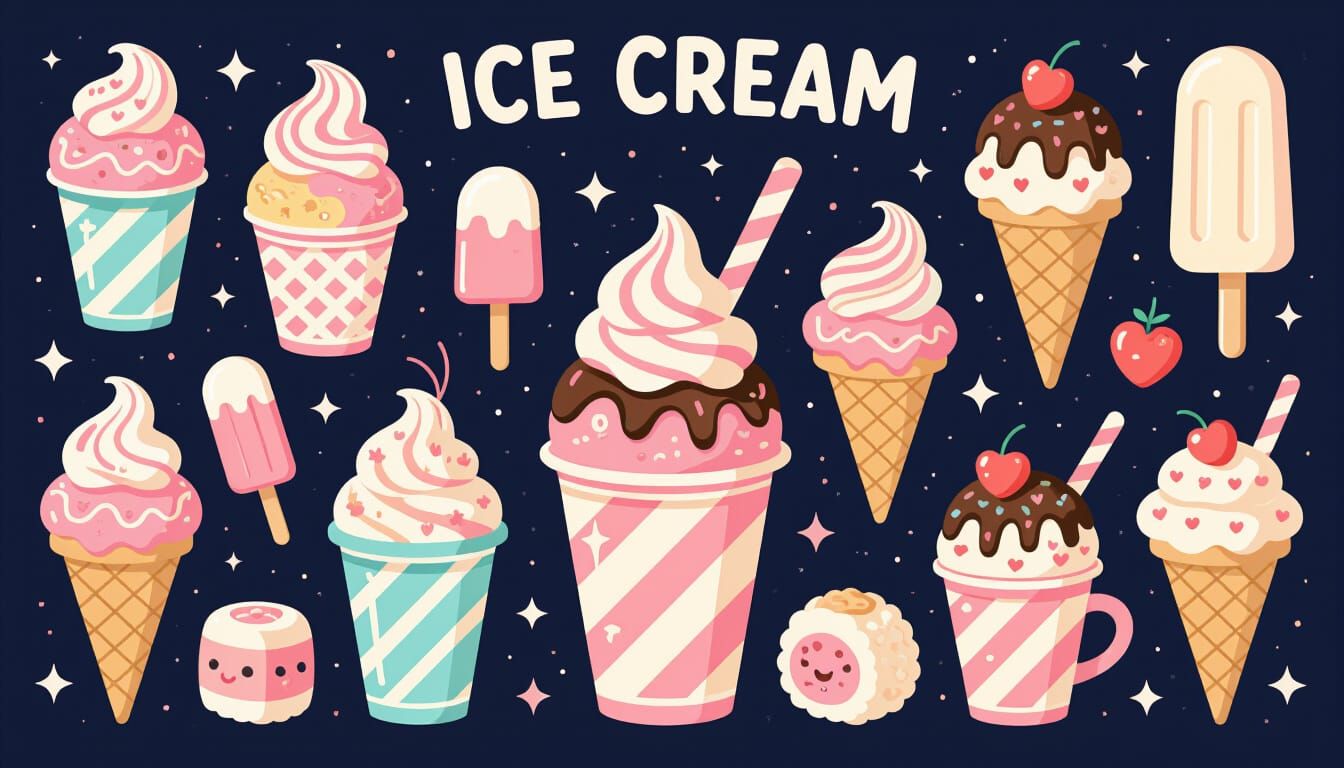 Pastel Anime Ice Cream Illustration