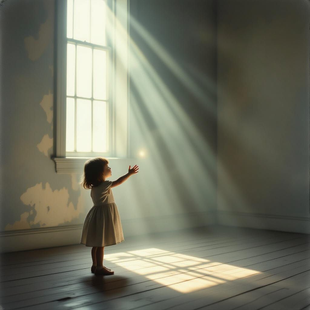 Child Reaching for Fading Light in Empty Room