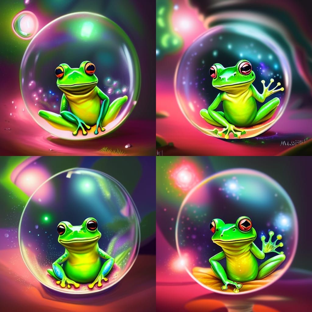 Frog in Astral Bubble: Digital Illustration