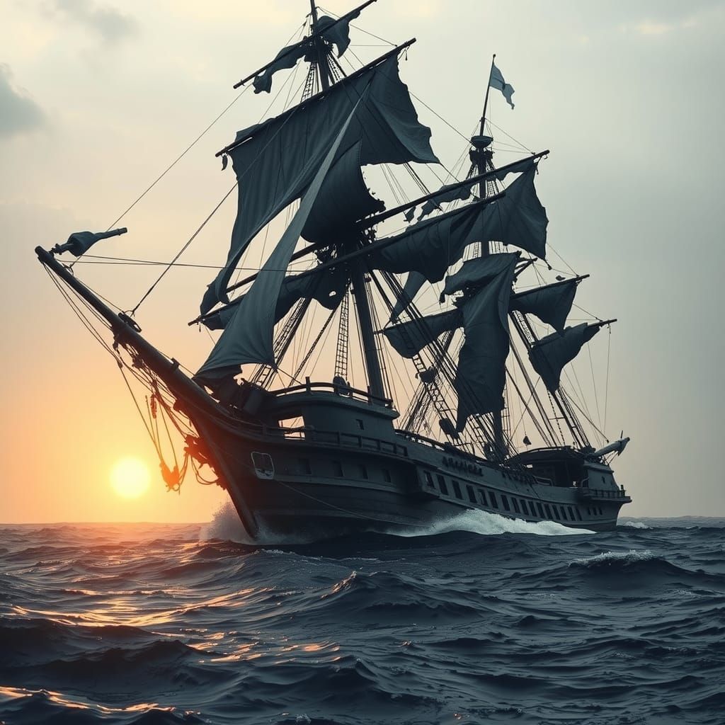 Wrecked Sailing Ship in Post-Storm Sunrise