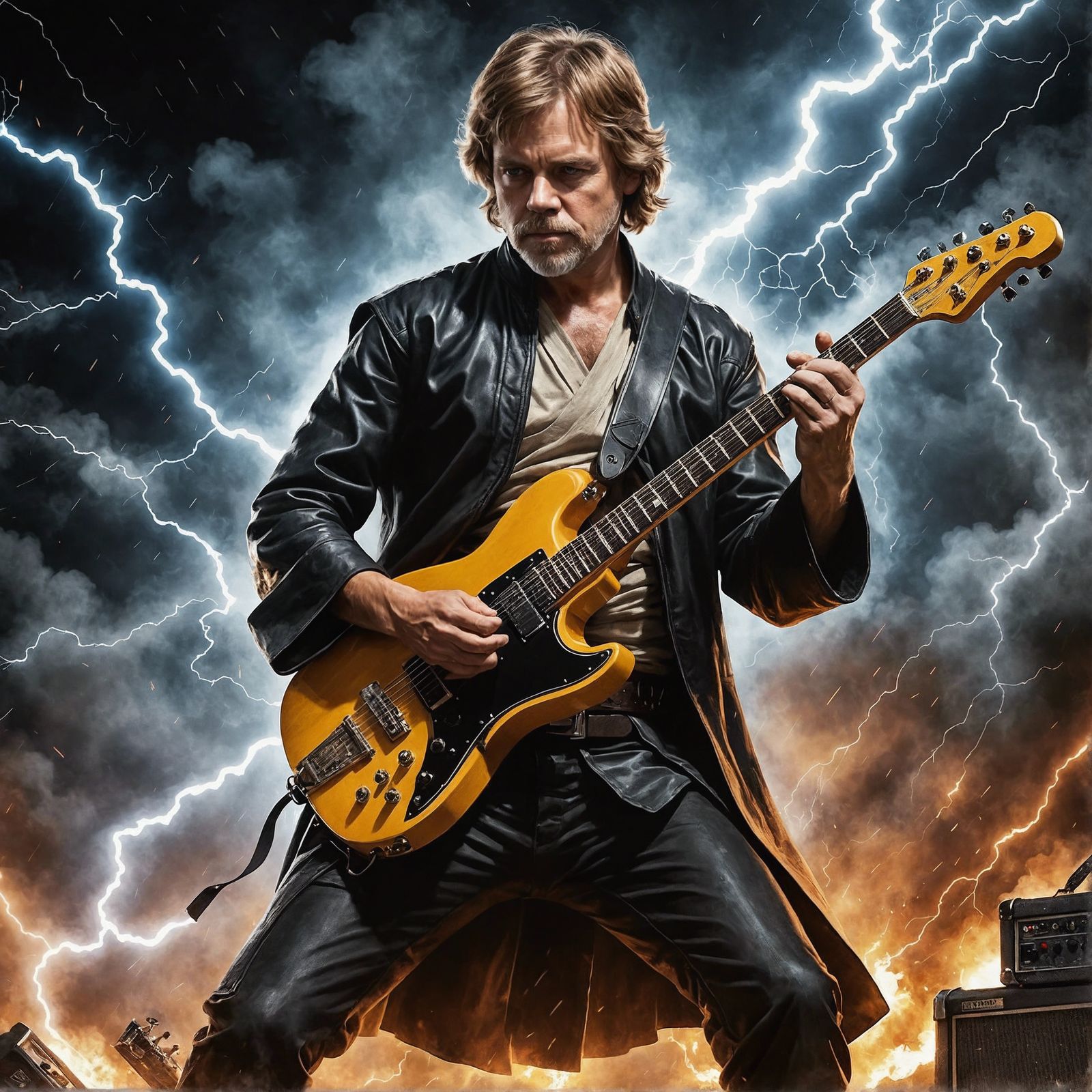 Luke Skywalker Guitar Portrait with Smoke and Lightning