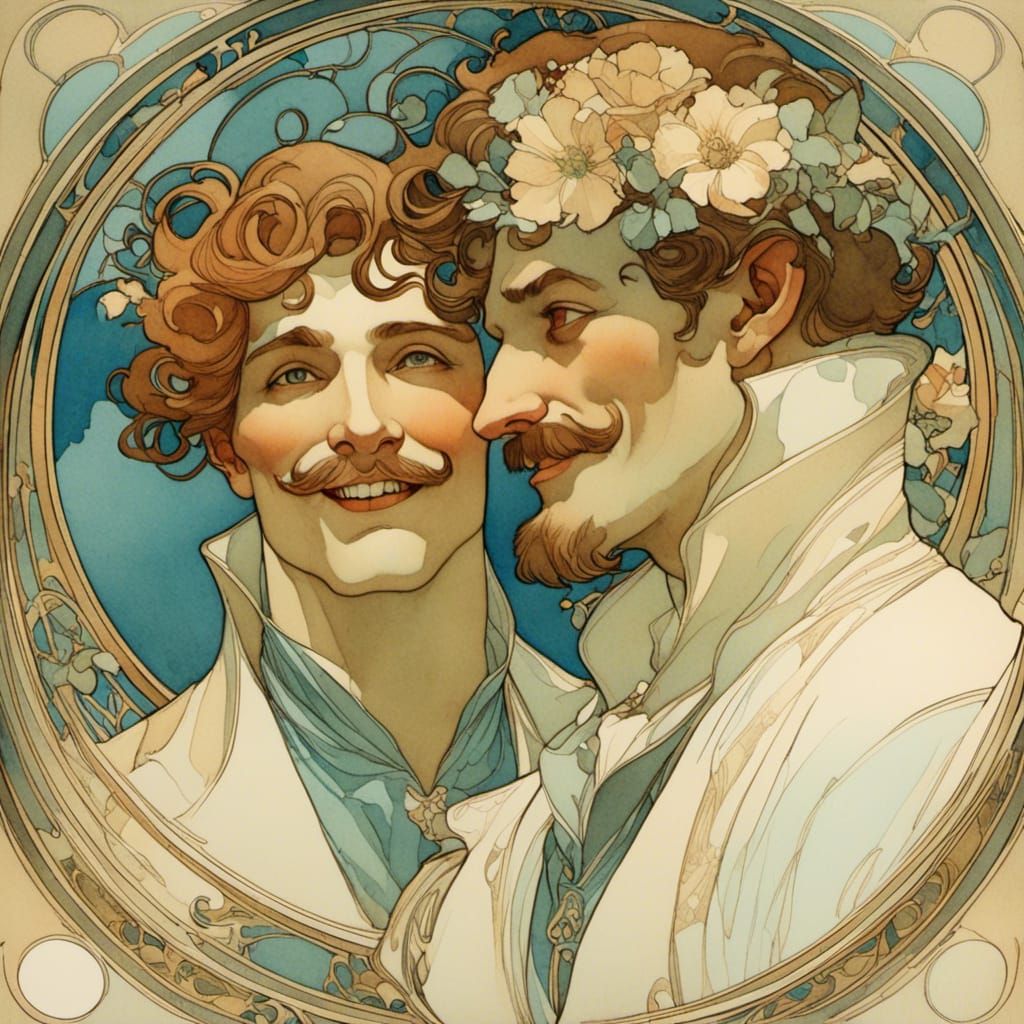 Two Men in Love, Alphonse Mucha Style