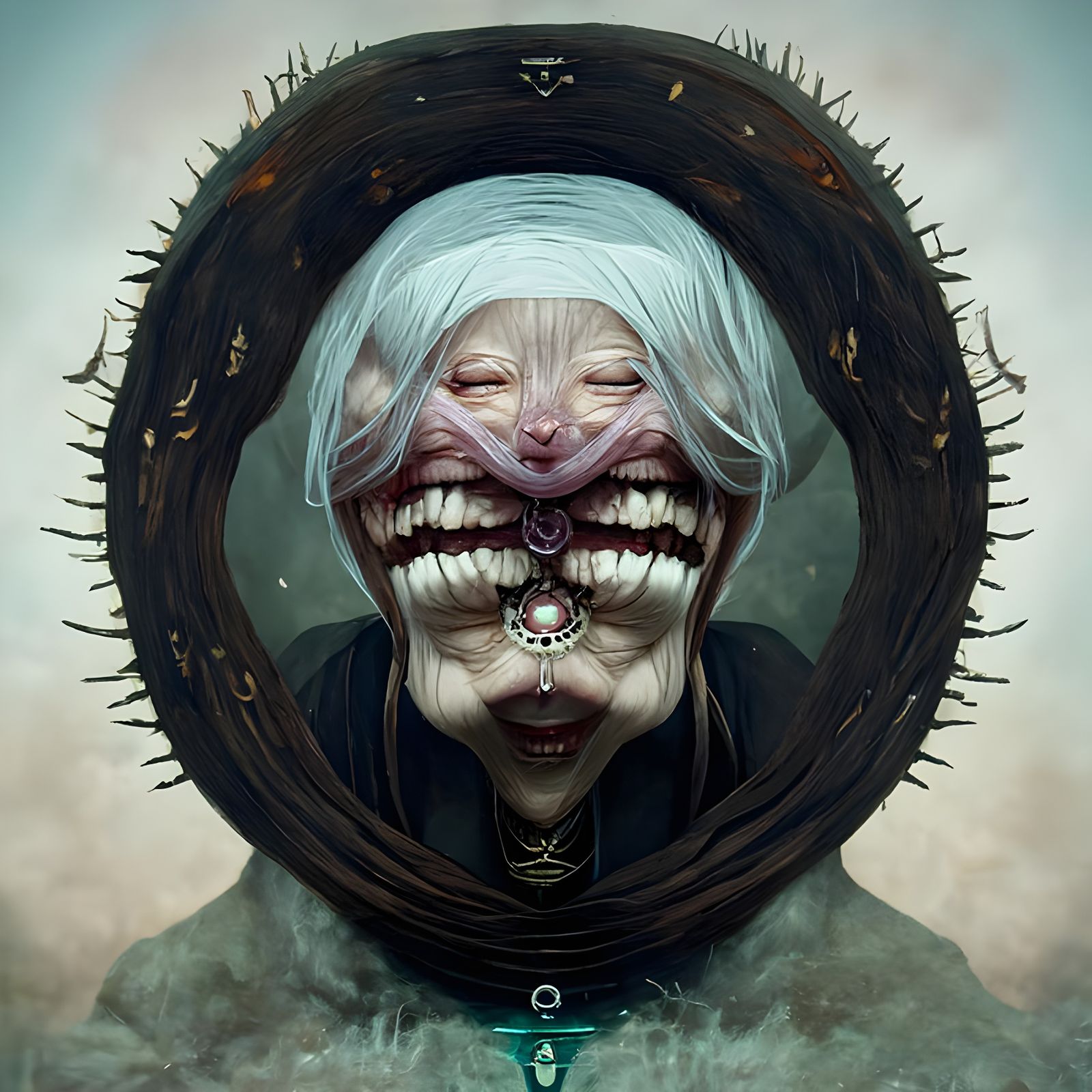 Sinister Eldritch Hag Laughing: A Photorealistic Portrait