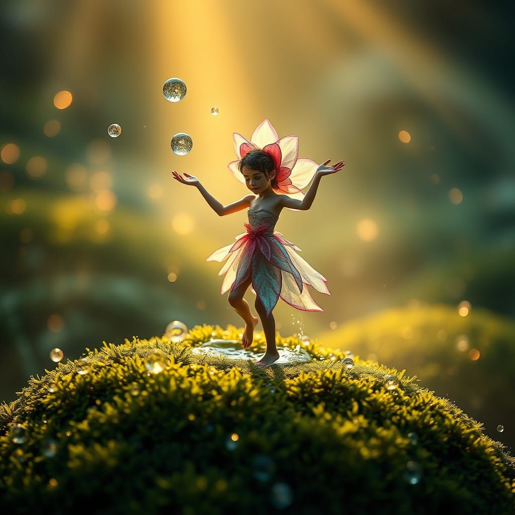 Water Sprite Dances on Glowing Moss in Dreamy Style
