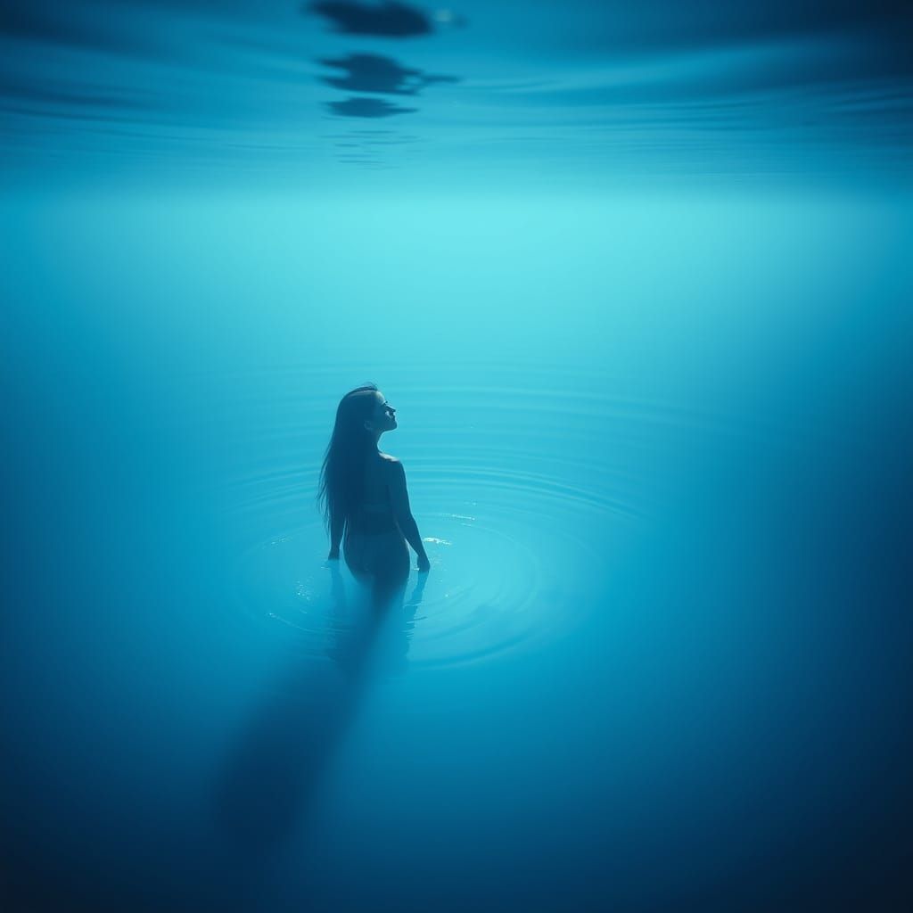 Serene Woman in Watery Blue Abyss