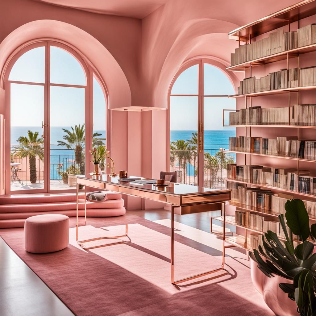 Modern Pink Library Shop in Mallorca: Rose Gold Desk