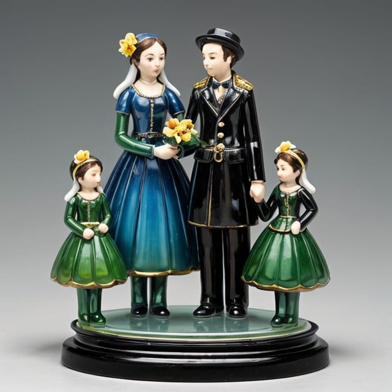 Enameled Glass Family Figurine
