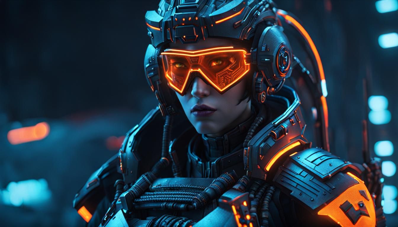 Frozen Cyberpunk Warrior with Glowing Armor