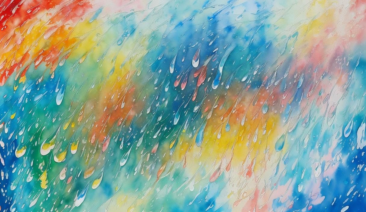Abstract Watercolor Mural with Water Drops in Gouache Style