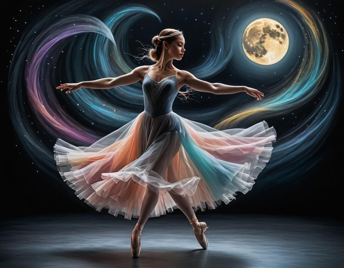 Ethereal Chalk Art of Ballet Dancer in Moonlight