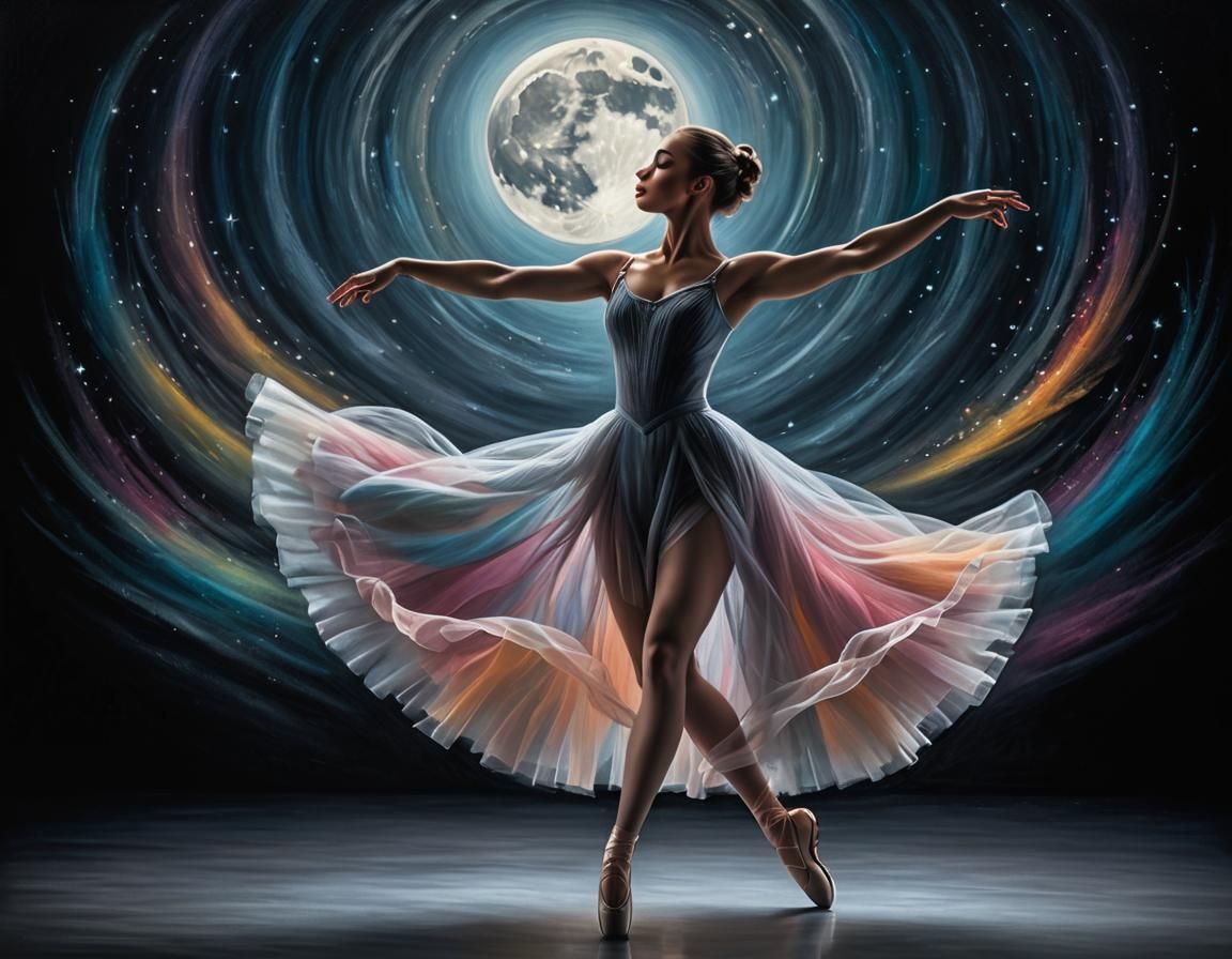 Ethereal Chalk Art of Ballet Dancer in Moonlight