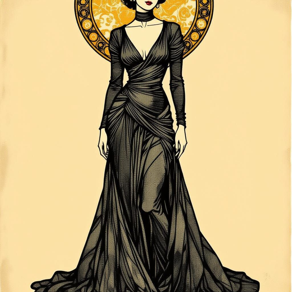 Elegant Figure in Charcoal Line Art Style